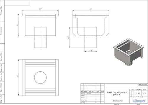 12x12 Stainless Steel Floor Drain with Anti Slip Grate R241948