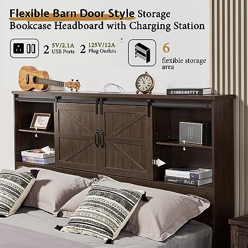 Full Size Wooden Platform Storage Bed with Bookcase Headboard and 2 Drawers L492