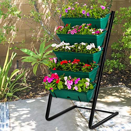 Vertical Garden Herb Raised Bed 4.5FT Freestanding Elevated Planters with 5 Container Boxes (Black) H4484