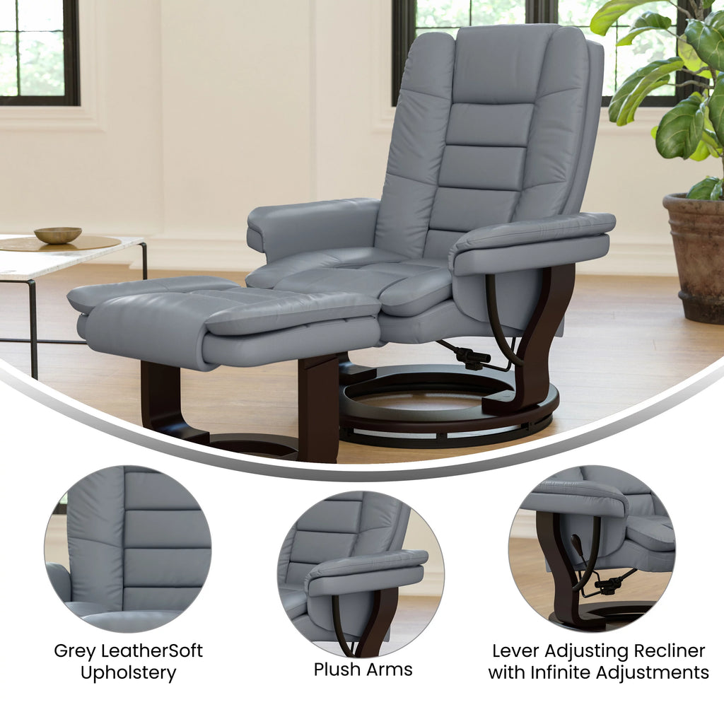 Gray Faux Leather Recliner with Ottoman V21071