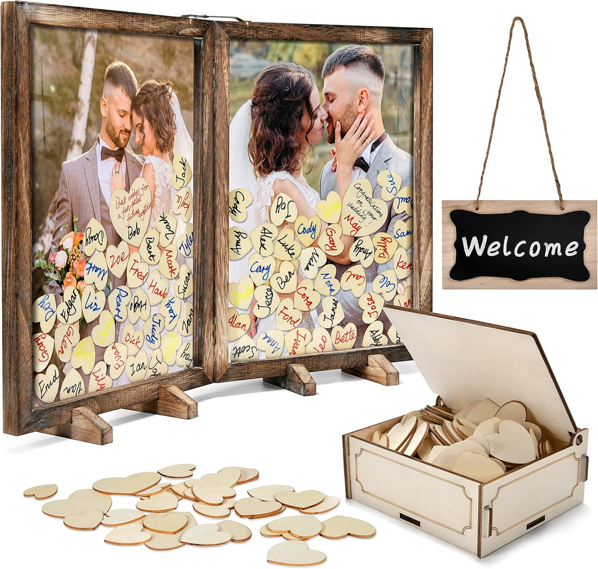 Wooden Drop Top Box Picture Frame with 160 Wooden Hearts X106