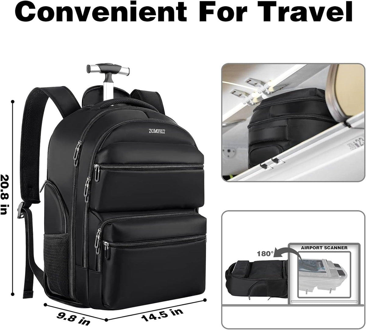Black Rolling Backpack with Wheels Q21002