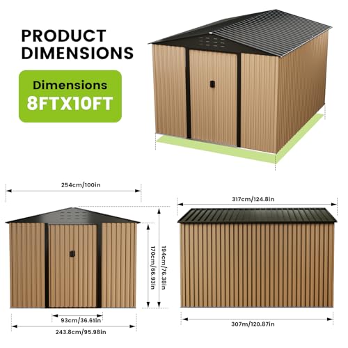 Brown 10FT x 8FT Metal Garden Shed X31176