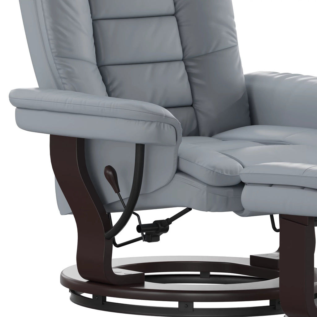 Gray Faux Leather Recliner with Ottoman V21071
