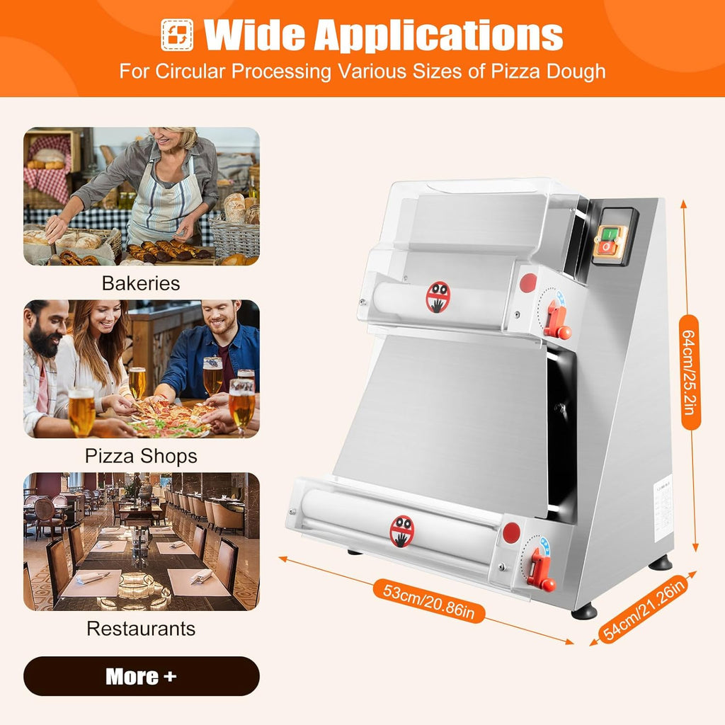 Commercial Electric Pizza Dough Sheeter, 15 Inch, 370W, Thickness 0.7-5.4mm V271