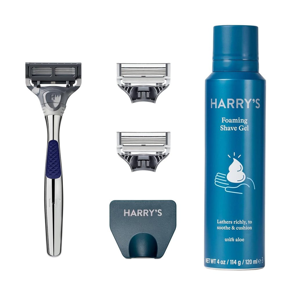Winston Shaving Set 5 Blade Razors with Lubricating Strip & Precision Trimmer, 3 Razor Blade Refills, Travel Blade Cover, and 4 Oz Shave Gel B45733