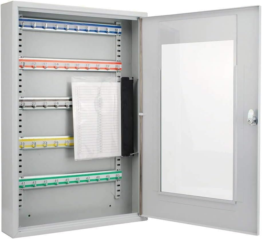 Key Lock 50 Position Key Cabinet with Glass Door Grey J913059