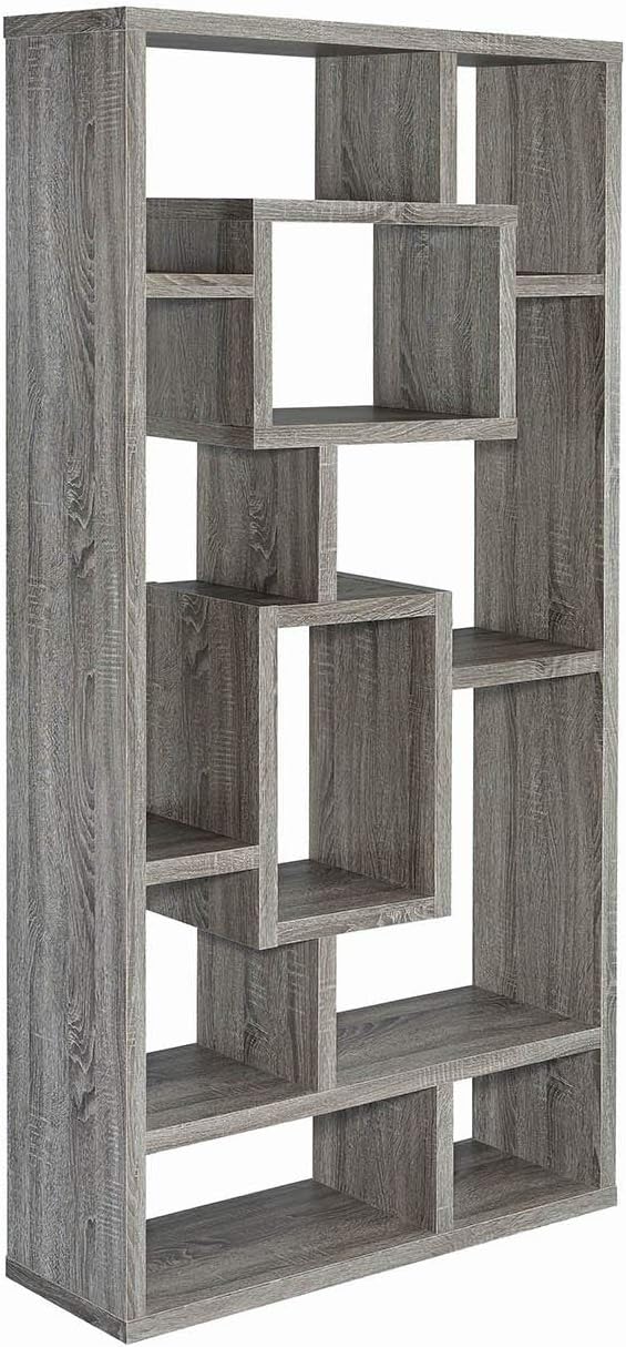 Geometric Cubed Rectangular Bookcase, Weathered Grey Y6888