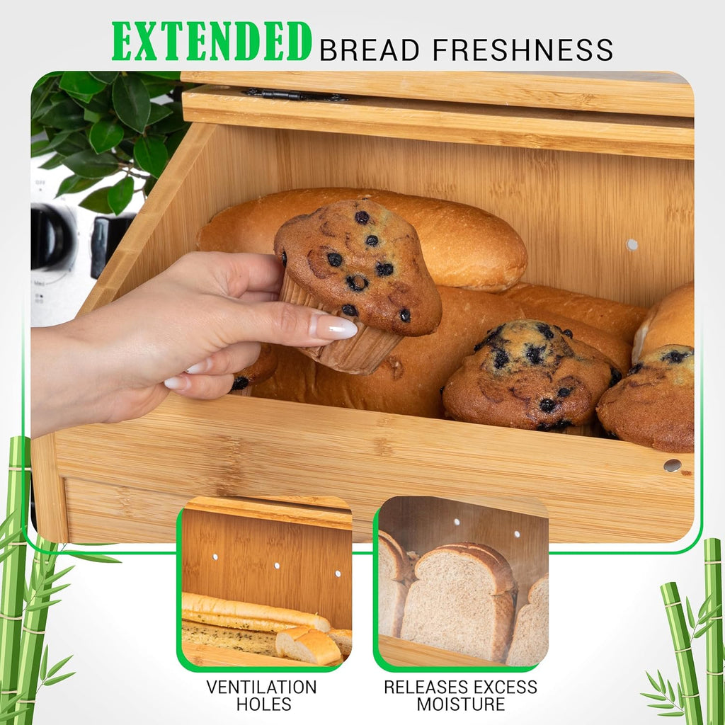 Large Wooden Bamboo Bread Box with Cutting Board K786