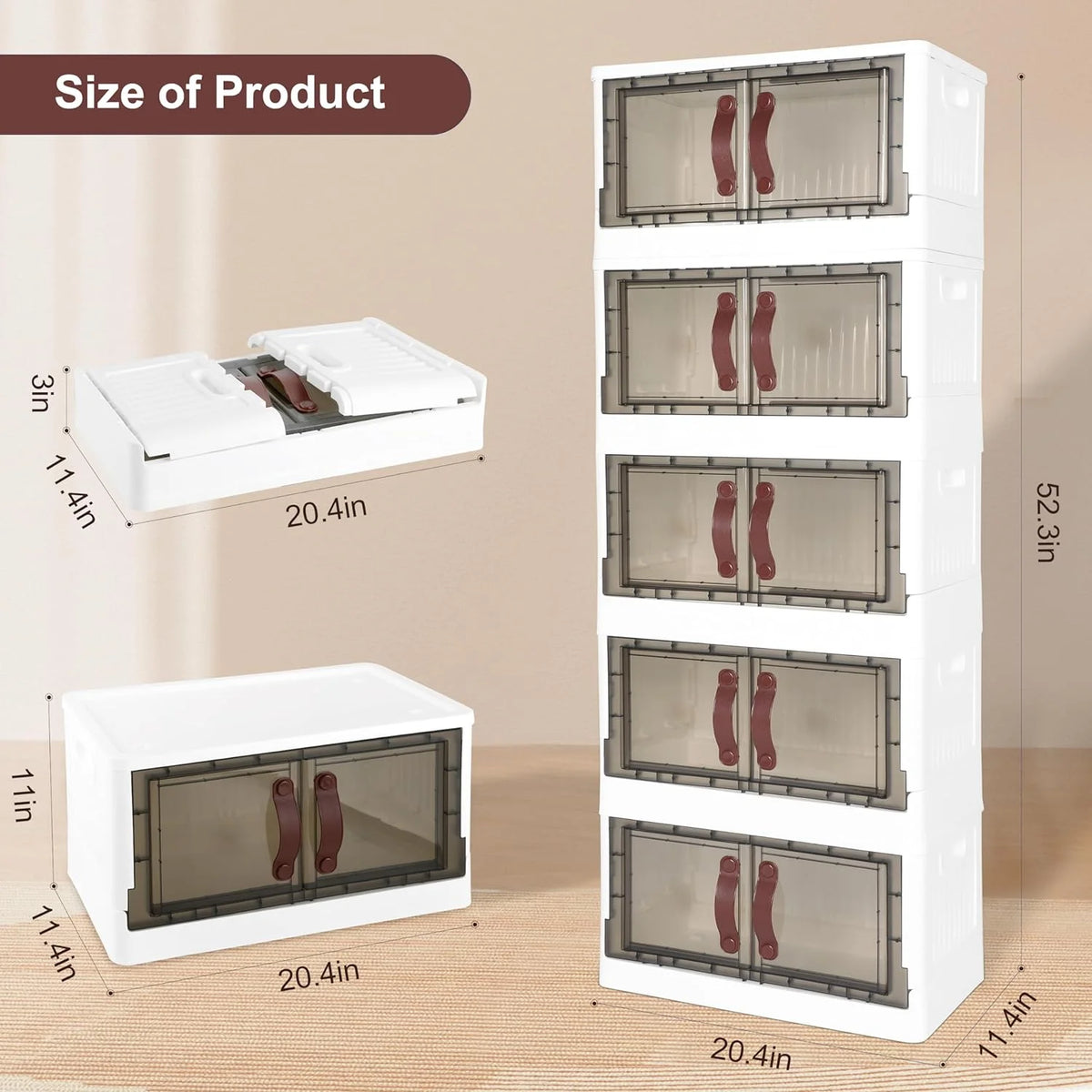 Beige 200 Qt (50 gal) 5 Pack Stackable Plastic Storage Bins with Lids H318