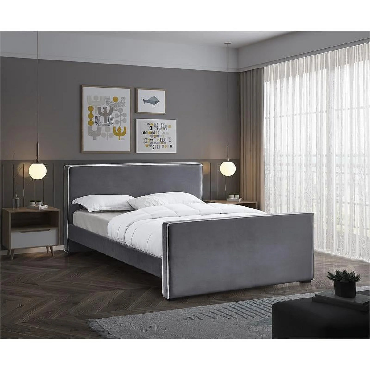 Grey Velvet Full Bed X36640
