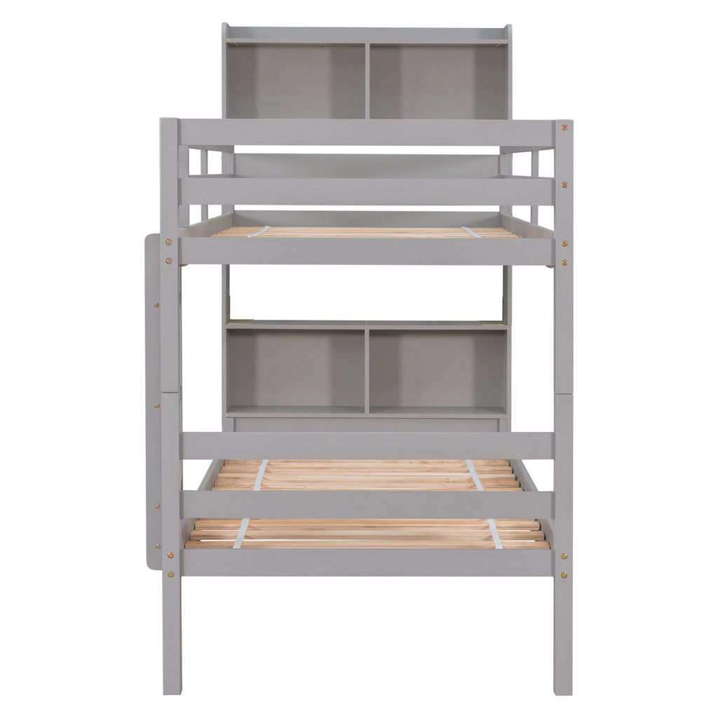 Twin over Twin Wood Bunk Bed with Storage Headboard I21594