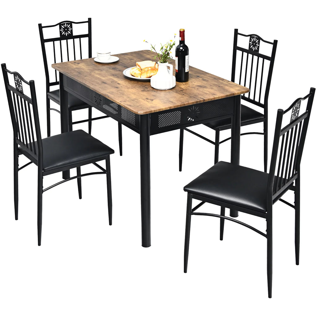 5 Piece Wood Metal Dining Set Y8562