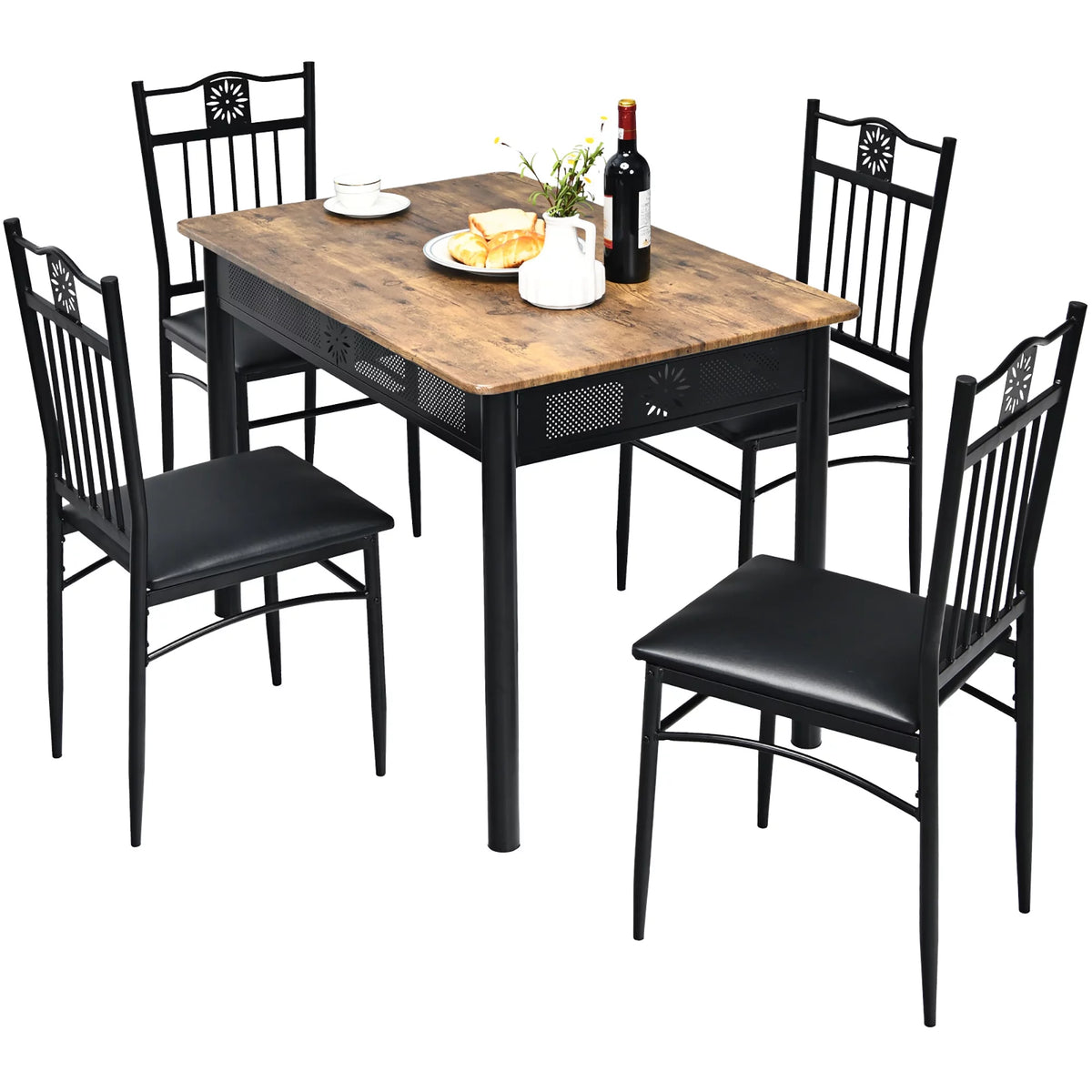 5 Piece Wood Metal Dining Set Y8562