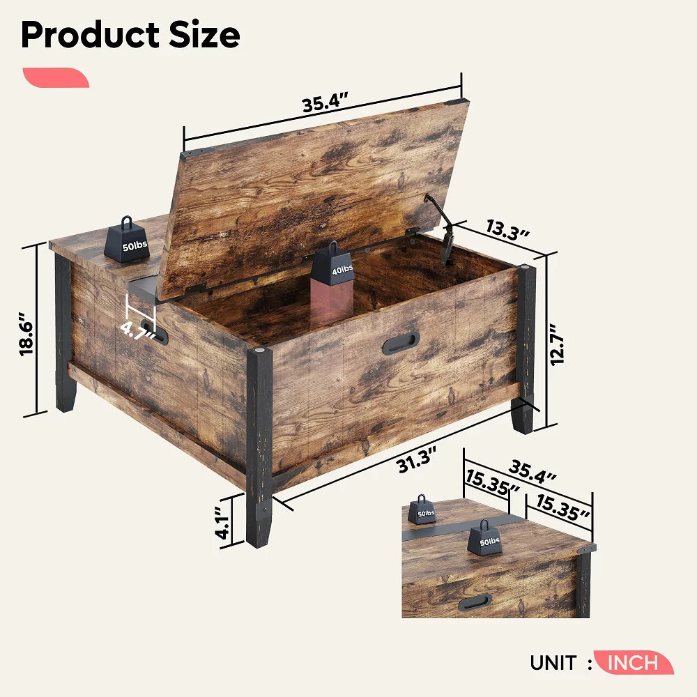 35.4" Square Coffee Table with Storage P62007