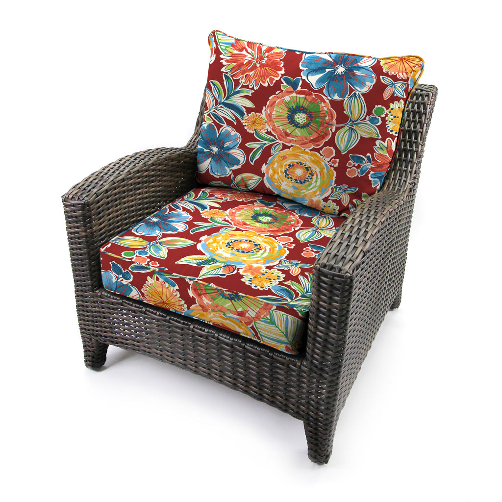 Colsen Berry Red Floral Rectangular Outdoor Deep Seating Chair Seat and Back Cushion with Welt G779