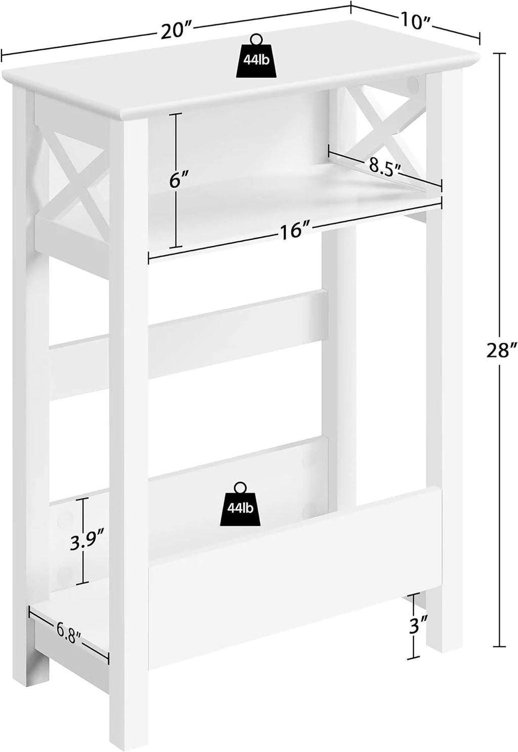 White 3-Tier Narrow Side Table with Magazine Holder S28174
