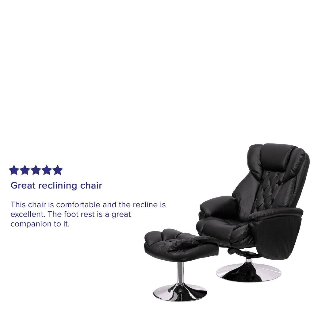 Black Leather Recliner and Ottoman Set T88552