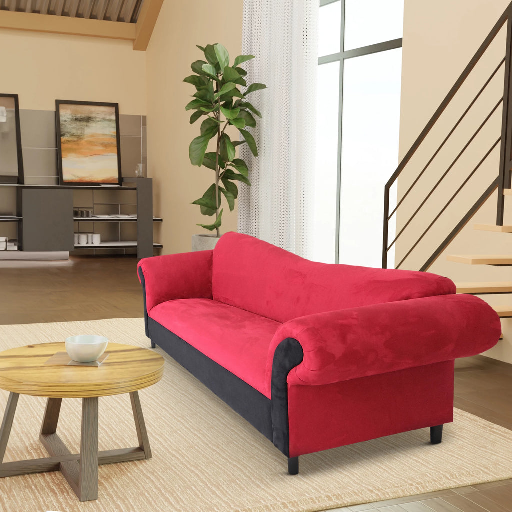Red and Black Velvet Sofa with Solid Wood Frame R9111