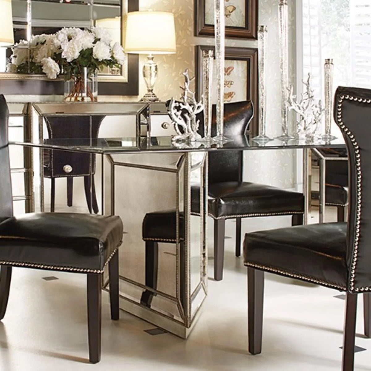 Wood Double Pedestal Dining Table with Glass Top Z486933