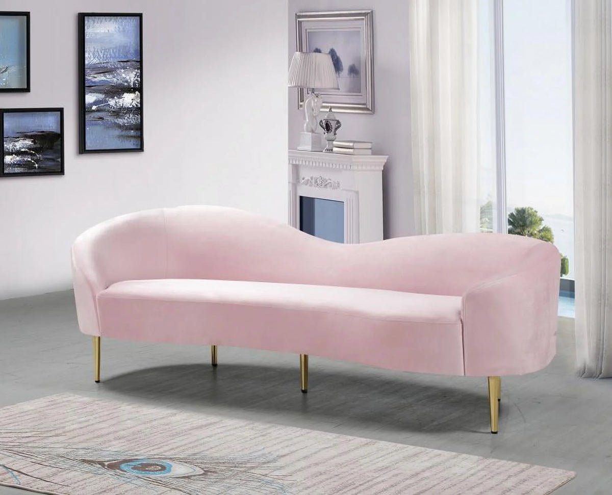 Pink Velvet Contemporary Sofa Loveseat & Chair 3Pcs I87389