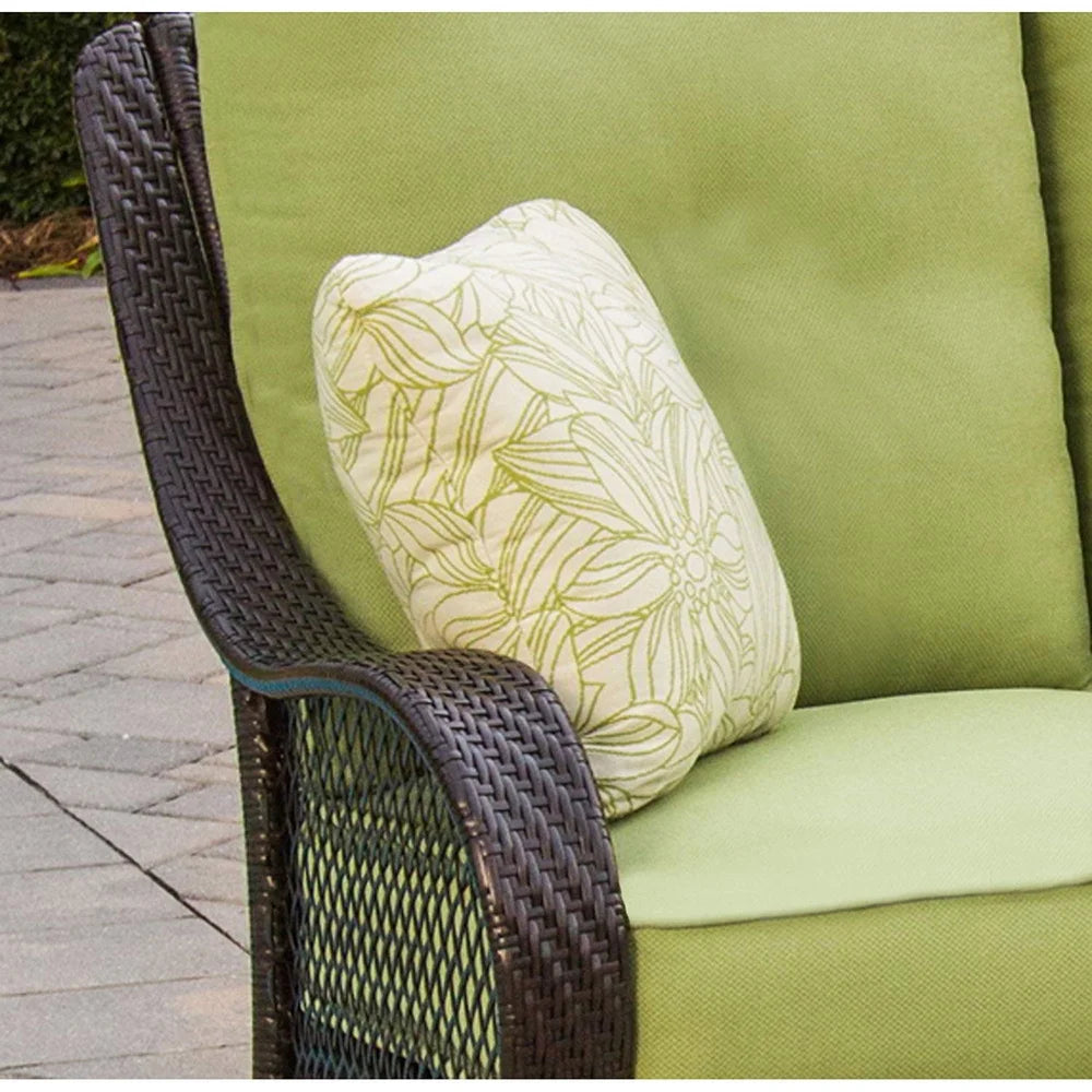 2-Piece Steel Outdoor Patio Deep Seating Set with Brown Wicker, Sofa, Avocado Green Cushions, 2 Pillows and Glass Top Rectangular Coffee Table S9067