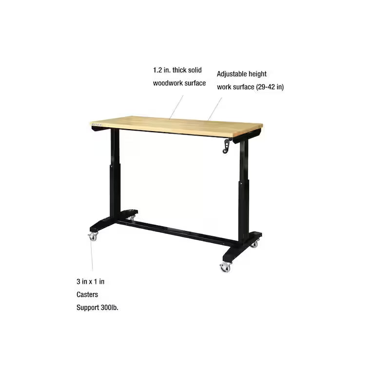 Black Adjustable Height Solid Wood Top Workbench Table Q30523