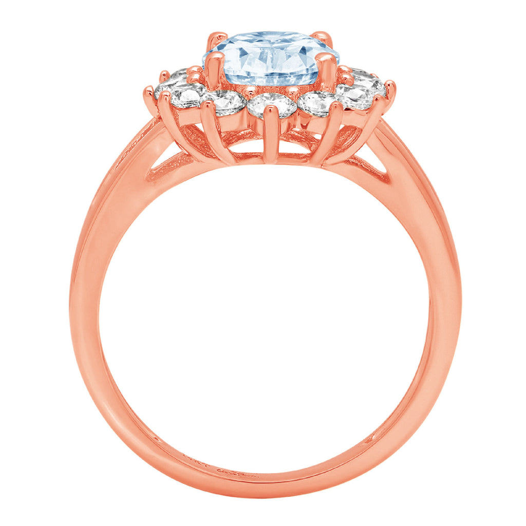 Oval Cut Blue Simulated Diamond 18k Rose Gold Halo Ring Size 6.75 O6388