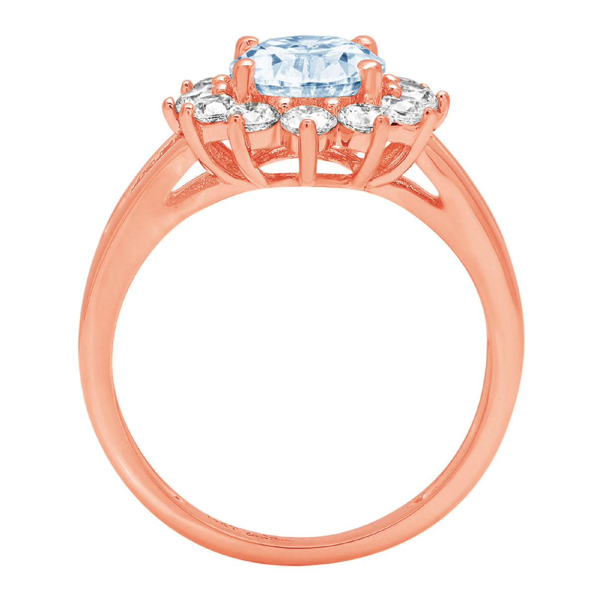 Oval Cut Blue Simulated Diamond 18k Rose Gold Halo Ring Size 6.75 O6388