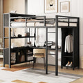 Black Full Size Metal Loft Bed with Wardrobe and L-Shaped Desk R992432