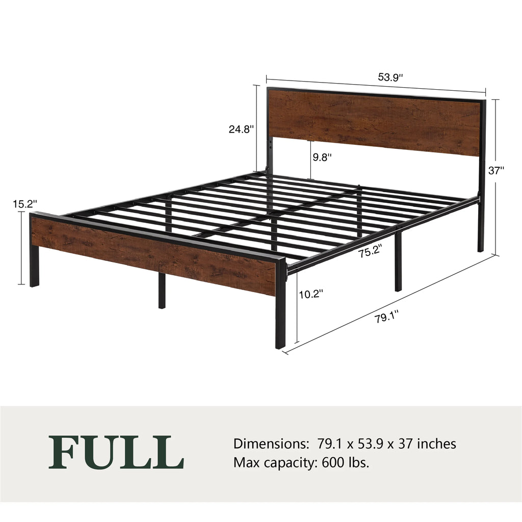 Queen Size Platform Bed Frame with Wood Headboard C4761