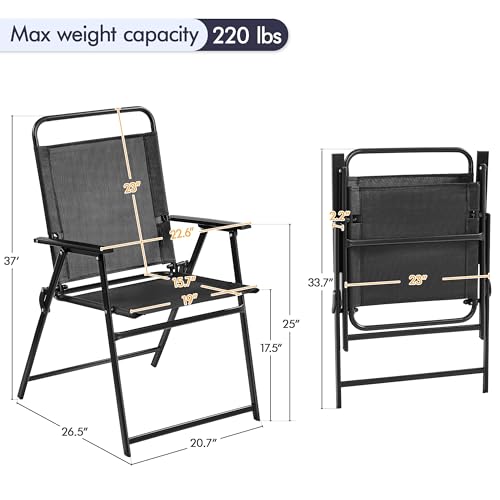 Black Set of 4 Folding Outdoor Chairs with Metal Frame and Armrests A942