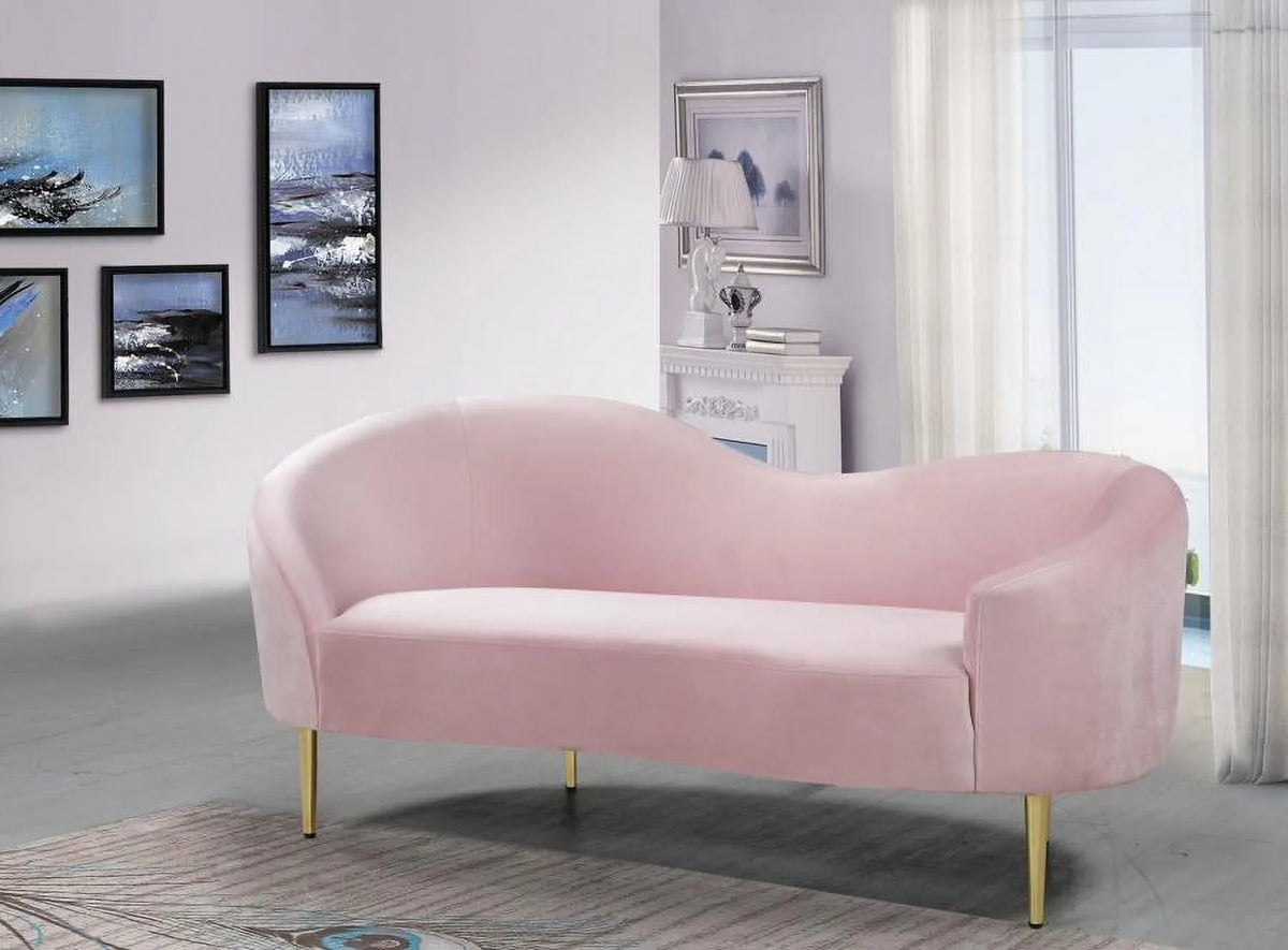 Pink Velvet Contemporary Sofa Loveseat & Chair 3Pcs I87389