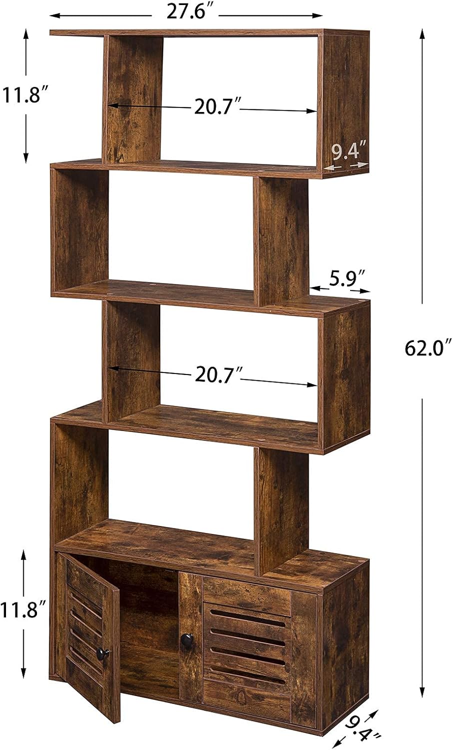 5-Tier Wooden Bookcase with Doors M385