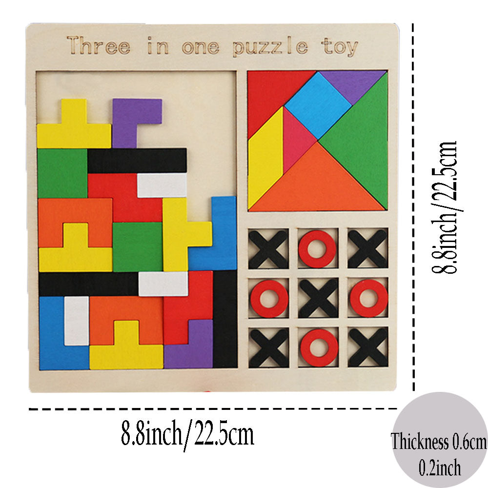 Wooden Blocks Puzzle Brain Teasers Toy, Tic Tac Toe Board Game Toy, Tangram Puzzle Toy Y1858