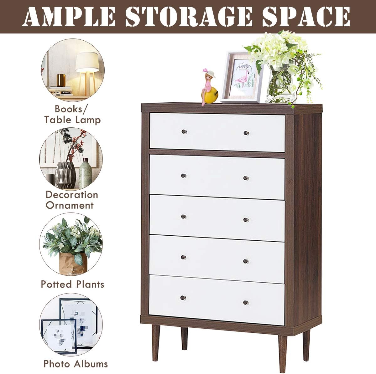 Antique-Style Wooden Drawer Dresser Storage Cabinet B653