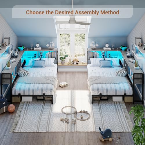Black & Gray Twin Size Corner Bed Frame with Storage G786755