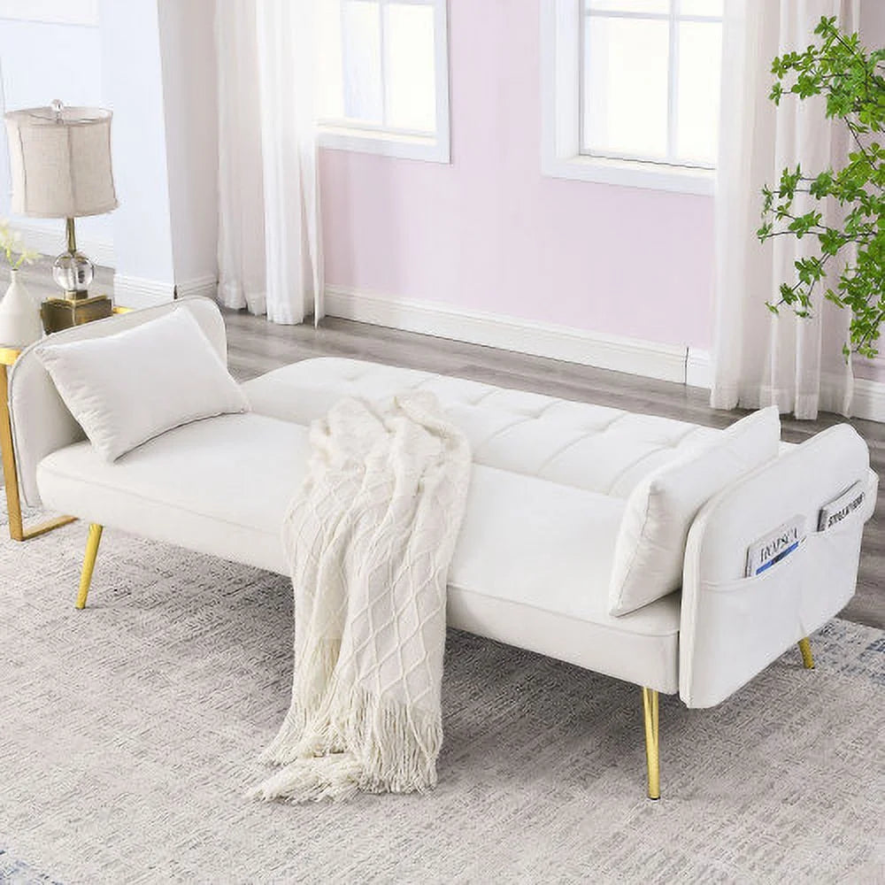 72.5" Velvet Convertible Futon Couch Bed with Storage Side Pockets N1094