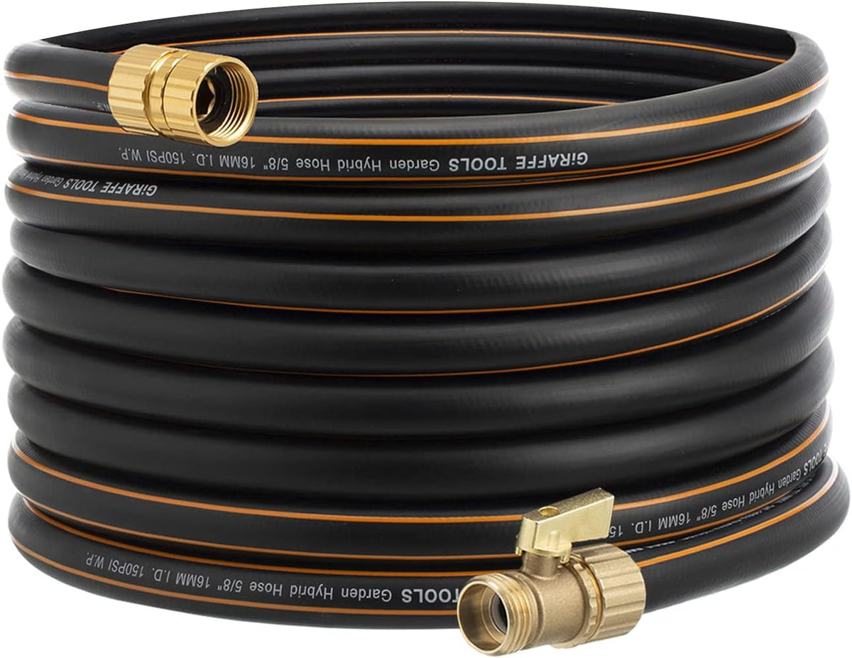 Giraffe Hybrid Garden Hose 50ft x 5/8" with Shut off Valve, Flexible, Heavy Duty, Leakproof, Lightweight Water Hose Pack of 2 U16878