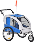 Blue Dog Bike Trailer Pet Stroller With Canopy And Storage Pockets J25034