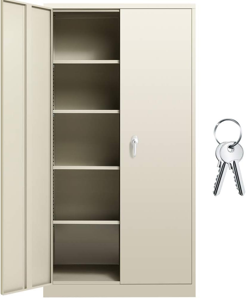 Gray Locking Steel Storage Cabinet with Shelves C742447
