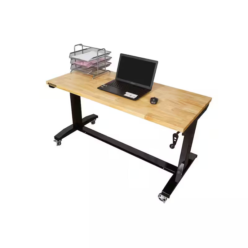 Black Adjustable Height Solid Wood Top Workbench Table Q30523