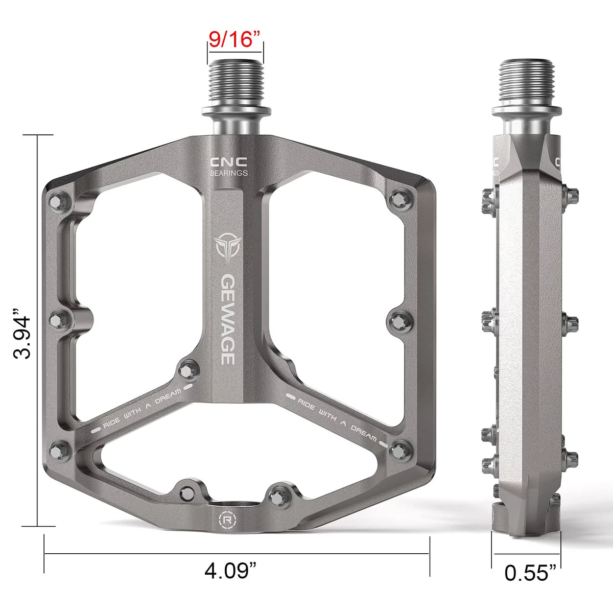 3 Bearings 9/16” CNC Machined Flat Bike Pedals B7772