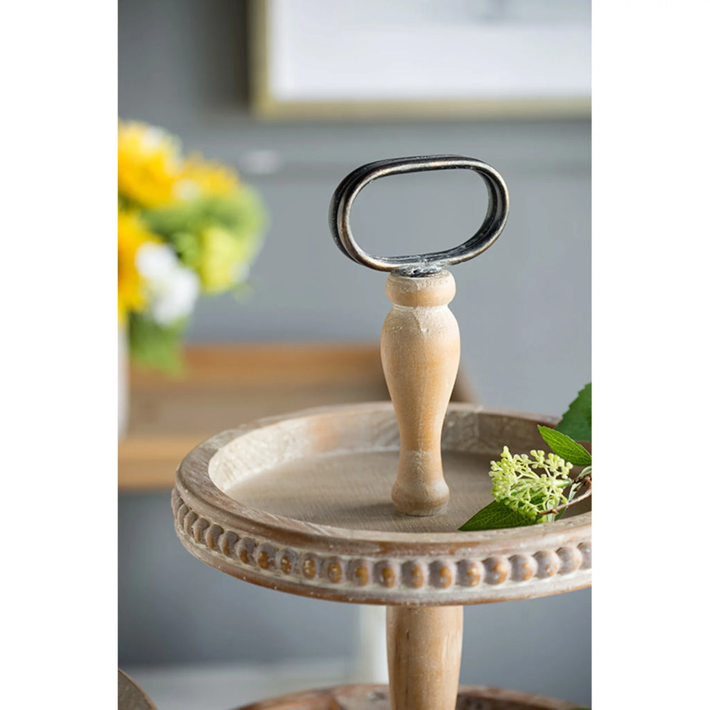 2-Tiered Round Wooden Tray with Handle D649