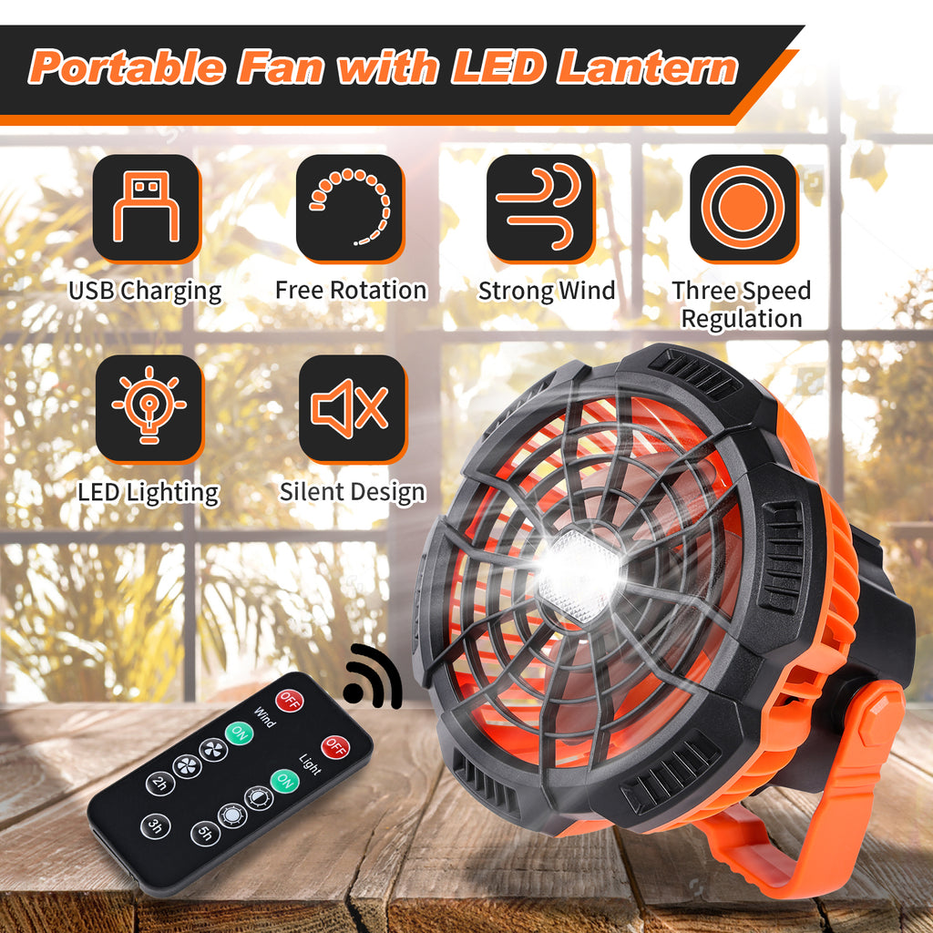 Rechargeable Camping Fan and LED Lantern with 270° Rotation and Built-In Hook P63136