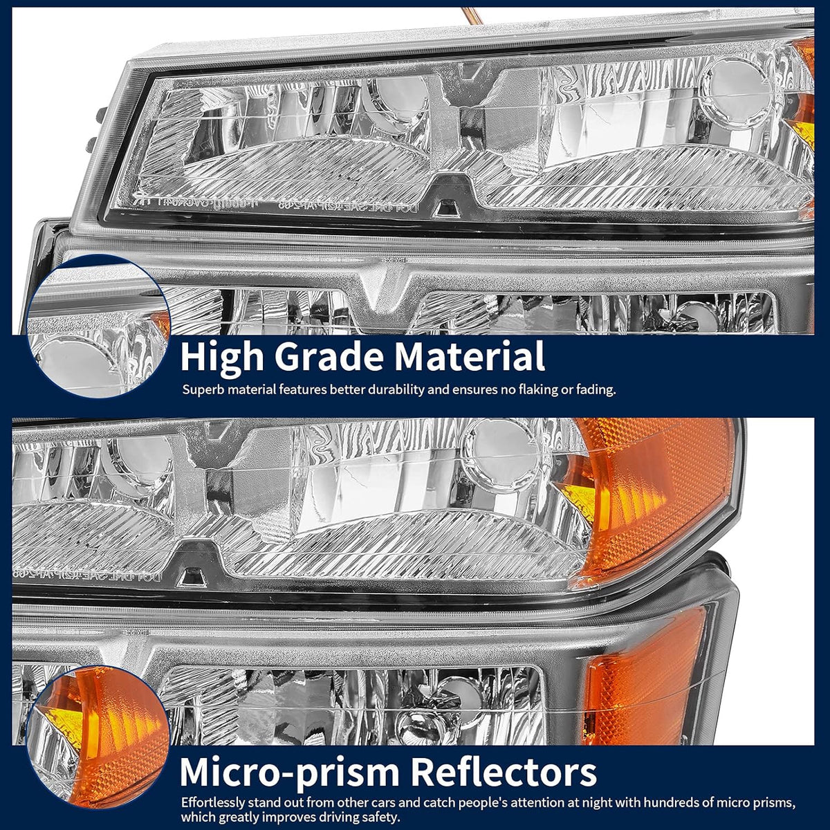 Chrome Housing Headlight Assembly with Amber Reflector and Bumper Lights C71788