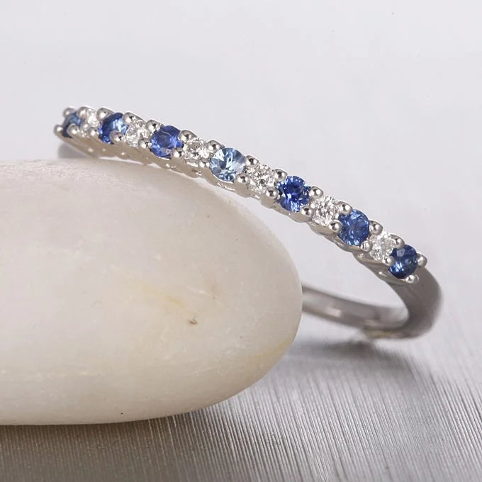 Diamond and Sapphire Wedding Band on 10k White Gold J83094