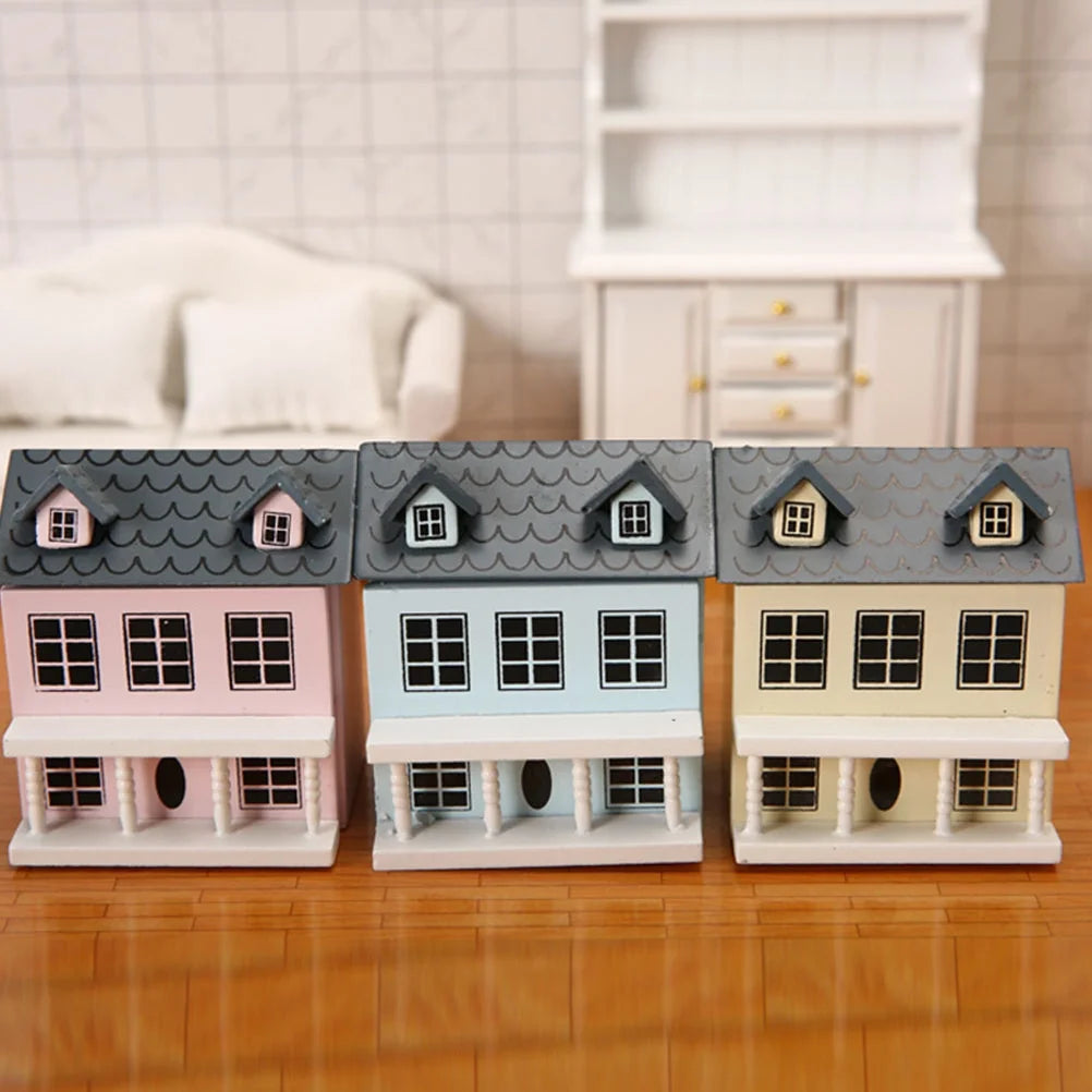 2pcs Wood Miniature House Ornament E519362