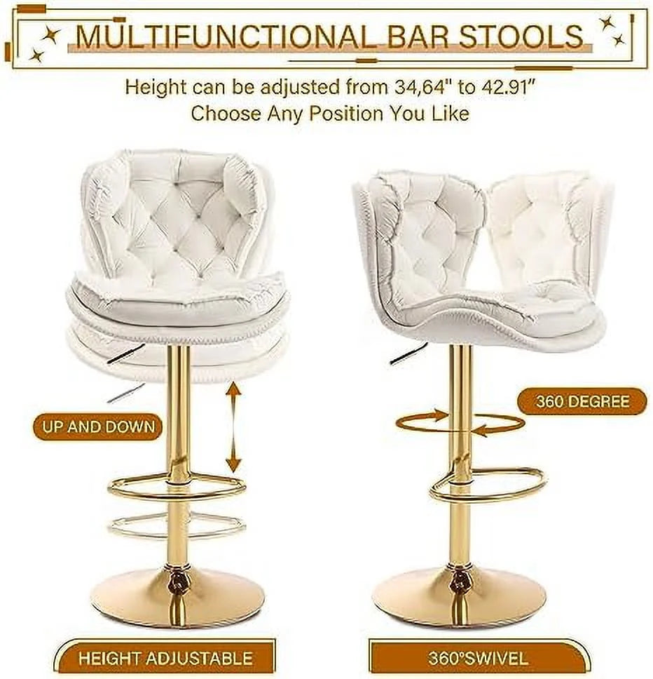 Cream Velvet Adjustable Counter Height Barstools Set of 2 P1774