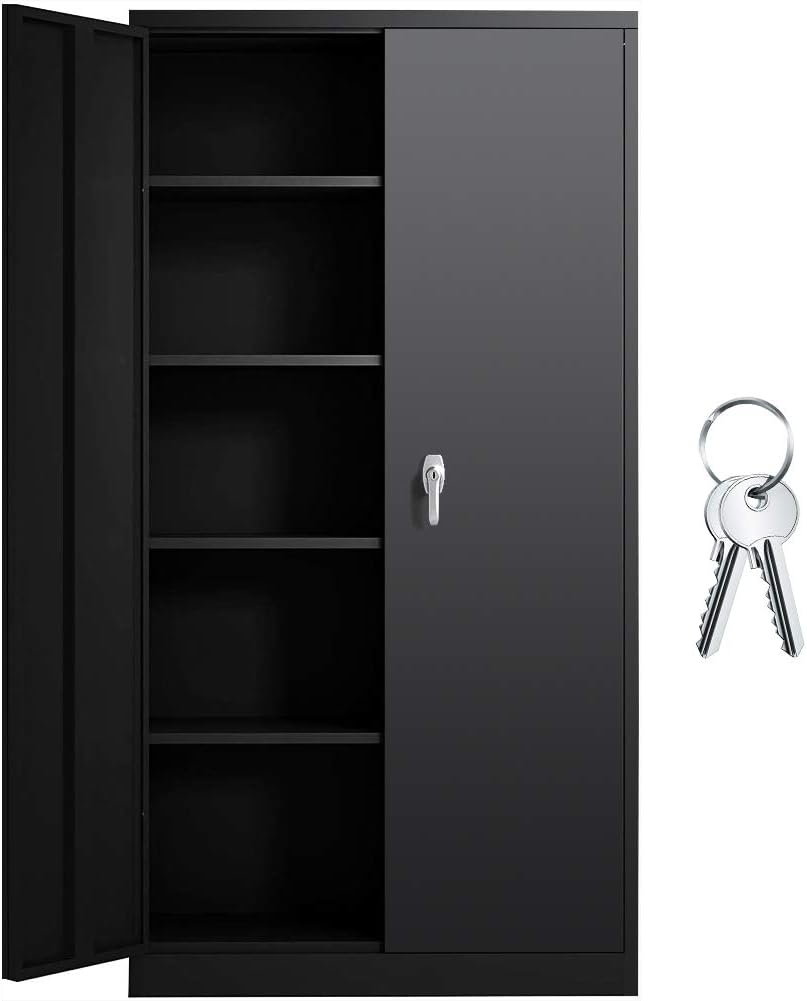 Gray Locking Steel Storage Cabinet with Shelves C742447